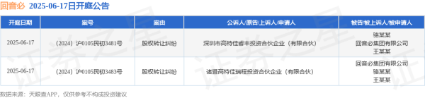 屿科配资 回音必作为被告/被上诉人的2起涉及股权转让纠纷的诉讼将于2025年6月17日开庭